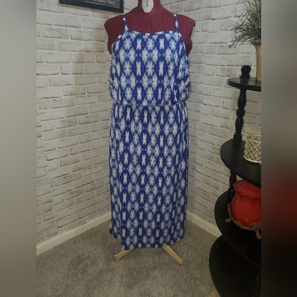Faded Glory Maxi Dress Women’s 2X Plus Size Blue White Multicolored Pattern